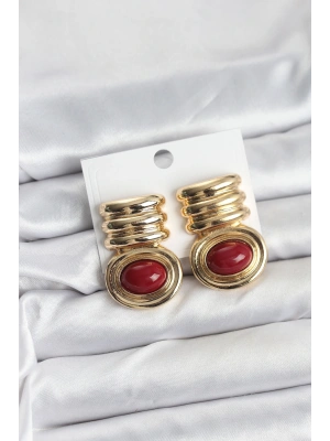 MuI MuI Pirinç Gold Bordo Renk Vintage Kadın Küpe