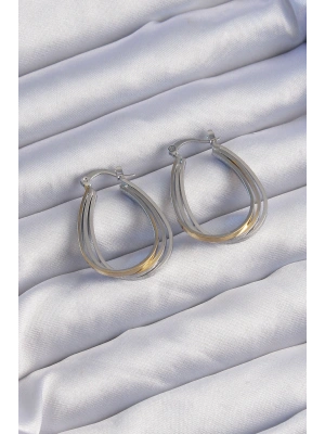 MuI MuI Pirinç Gold Gümüş Renkli Oval Çoklu Görünümlü Küpe