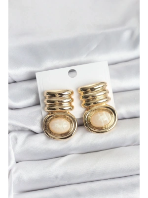 MuI MuI Pirinç Gold Krem Renk Vintage Kadın Küpe