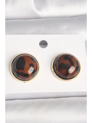 MuI MuI Pirinç Gold Renk 3D Daire Leopar Model Kadın Küpe