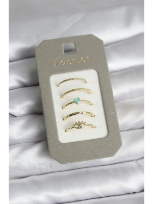 MuI MuI Pirinç Gold Renk 5li Yüzük Seti