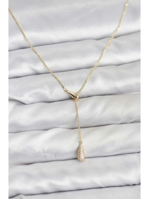 MuI MuI Pirinç Gold Renk Asansörlü Damla Model Kadın Kolye