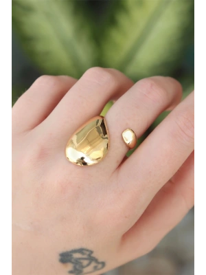 MuI MuI Pirinç Gold Renk Ayarlanabilir İri Bombeli Yüzük