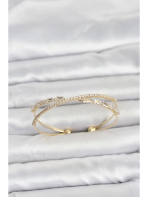 MuI MuI Pirinç Gold Renk Baget Zirkon Taşlı Kadın Bileklik