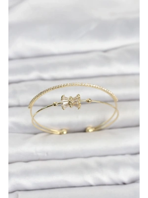 MuI MuI Pirinç Gold Renk Baget Zirkon Taşlı Objeli Kadın Bileklik