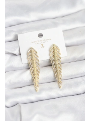 MuI MuI Pirinç Gold Renk Balık Sırtı Model Zirkon Taşlı Kadın Küpe