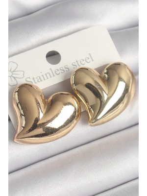 MuI MuI Pirinç Gold Renk Bomba Kalp Model Kadın Küpe