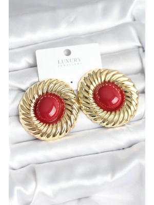 MuI MuI Pirinç Gold Renk Bordo Boncuklu Vintage Kadın Küpe