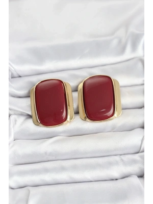 MuI MuI Pirinç Gold Renk Bordo Plaka Vintage Kadın Küpe