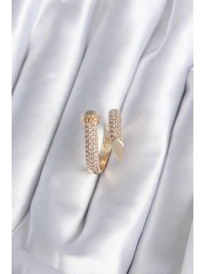 MuI MuI Pirinç Gold Renk Çivi Model Zirkon Taşlı Kadın Yüzük