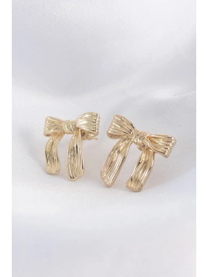 MuI MuI Pirinç Gold Renk Çizgi Detay Fiyonk Küpe