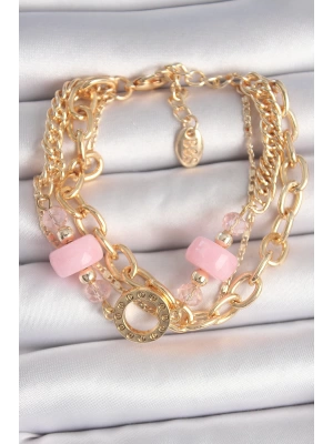 MuI MuI Pirinç Gold Renk Çoklu Pembe Taşlı Kadın Bileklik