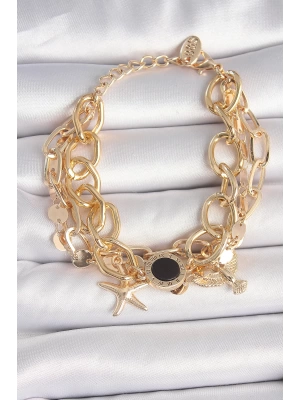 MuI MuI Pirinç Gold Renk Çoklu Zincir Model Deniz Yıldız Figür Kadın Bileklik