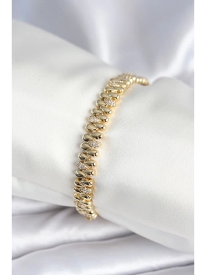 MuI MuI Pirinç Gold Renk Damla Model Zirkon Taşlı Kadın Bileklik