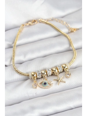 MuI MuI Pirinç Gold Renk Göz Model Charmlı Kadın Bileklik