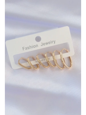 MuI MuI Pirinç Gold Renk İnce Oval Küpe Seti