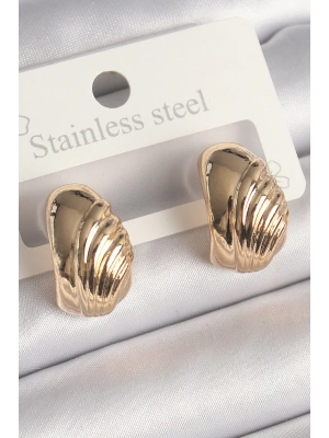 MuI MuI Pirinç Gold Renk İşleme Detaylı Yarım Halka Model Kadın Küpe