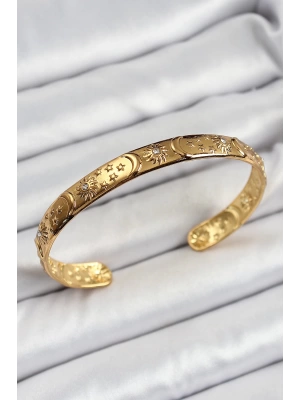MuI MuI Pirinç Gold Renk İşlemeli Altı Açık Bileklik
