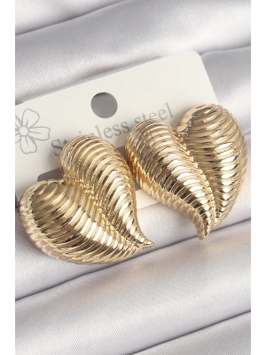 MuI MuI Pirinç Gold Renk İşlemeli Bomba Kalp Model Kadın Küpe