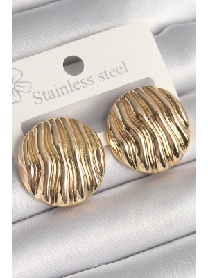 MuI MuI Pirinç Gold Renk İşlemeli Daire Plaka Model Kadın Küpe