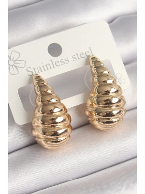 MuI MuI Pirinç Gold Renk İşlemeli Damla Model Kadın Küpe