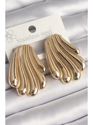 MuI MuI Pirinç Gold Renk İşlemeli İstirdye Model Kadın Küpe