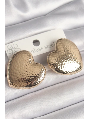 MuI MuI Pirinç Gold Renk İşlemeli Kalp Model Kadın Küpe