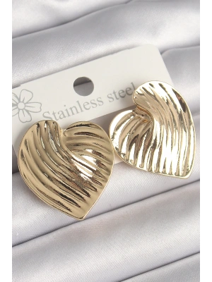 MuI MuI Pirinç Gold Renk İşlemeli Plaka Kalp Model Kadın Küpe