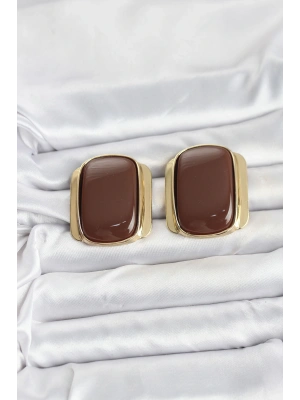 MuI MuI Pirinç Gold Renk Kahverengi Plaka Vintage Kadın Küpe
