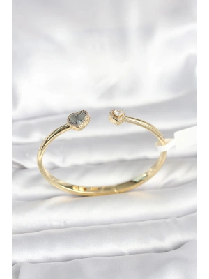 MuI MuI Pirinç Gold Renk Kalpli Model Kadın Kelepçe Bileklik