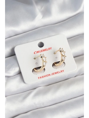 MuI MuI Pirinç Gold Renk Kalpli Zirkon Taşlı Kadın Küpe