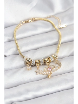 MuI MuI Pirinç Gold Renk Kanatlı Charmlı Kadın Bileklik