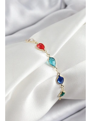 MuI MuI Pirinç Gold Renk Karışık Renk Damla Zirkon Taşlı Kadın Bileklik