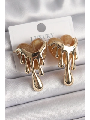 MuI MuI Pirinç Gold Renk Krem Sedefli Akan Kalp Model Kadın Küpe