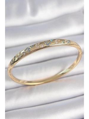 MuI MuI Pirinç Gold Renk Mavi Zirkon Taşlı Kelebek İşlemeli Kadın Kelepçe