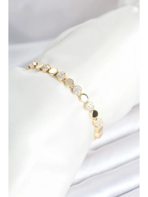 MuI MuI Pirinç Gold Renk Nokta Model Zirkon Taşlı Kadın Bileklik