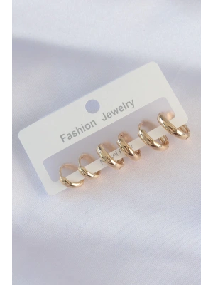 MuI MuI Pirinç Gold Renk Oval Bombeli Küpe Seti