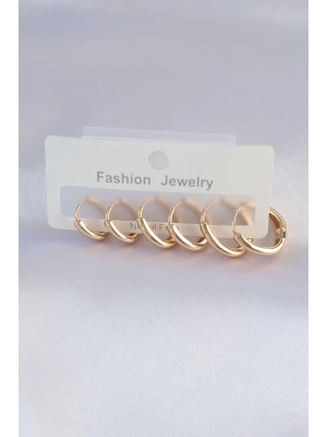 MuI MuI Pirinç Gold Renk Oval Küpe Seti