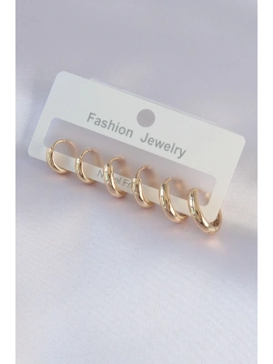 MuI MuI Pirinç Gold Renk Oval Küpe Seti