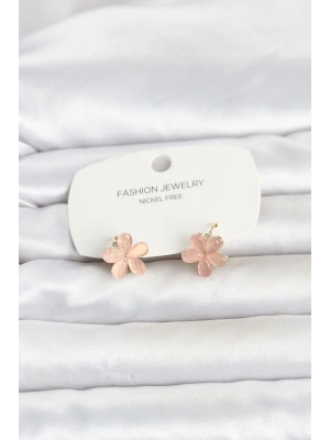MuI MuI Pirinç Gold Renk Pembe Çiçek Model Çocuk Küpe