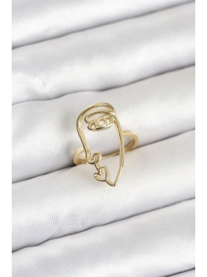 MuI MuI Pirinç Gold Renk Picasso Tarzı Tek Çizgi Yüz Model Kadın Yüzük