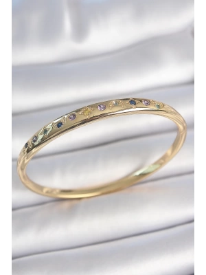 MuI MuI Pirinç Gold Renk Renkli Zirkon Taşlı Hilal Yıldız İşlemeli Kadın Kelepçe