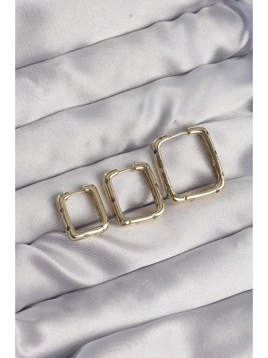 MuI MuI Pirinç Gold Renk Renkli Zirkon Taşlı Kare Model Küpe Seti