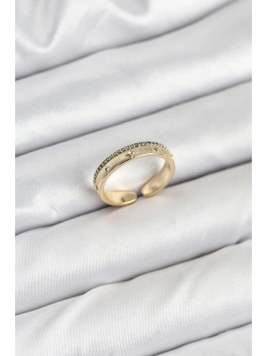 MuI MuI Pirinç Gold Renk Sıralı Zirkon Taşlı Kutup Yıldızı Model Kadın Yüzük