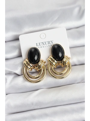 MuI MuI Pirinç Gold Renk Siyah Taşlı Vintage Kadın Küpe