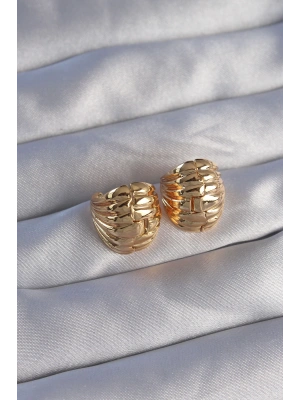 MuI MuI Pirinç Gold Renk Tırtıklı Minimal Bombeli Tasarım Küpe