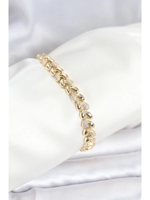 MuI MuI Pirinç Gold Renk VIP Seri Sarmal Damla Model Zirkon Taşlı Kadın Bileklik