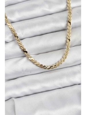 MuI MuI Pirinç Gold Renk Yassı Zincir Kadın Kolye