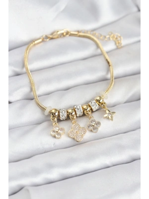 MuI MuI Pirinç Gold Renk Yonca Model Kadın Bileklik