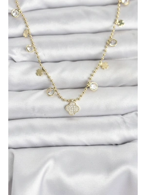 MuI MuI Pirinç Gold Renk Yonca Model Kadın Kolye